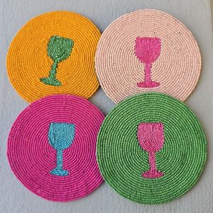 Premium Quality Best Artisans Handmade Round Embroidery Glass <b>Coasters</b> Floral Beadwork Classic Design Eco-Friendly Mats Pads - Product Image 5
