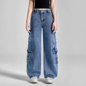 Jeans de Mezclilla Casuales de Cintura Alta para Mujer, Pantalones Cargo Transpirables de Cintura Alta con Talla Personalizada y Corte Holgado - Product Image 4