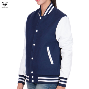 Women's Navy Blue Varsity Jacket With White Sleeves Best Selling Highest Quality Winter Outer Wear Customized Jackets For Women - Product Image 3
