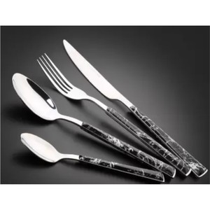 Juego de Cubiertos de Acero Inoxidable de Lujo con Mango de Mármol Negro, Juego de Cubiertos de 24 Piezas, Vajilla para Bodas, Restaurante, Juego de Cubiertos Plateados - Product Image 1