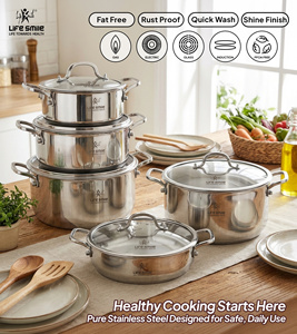 Ensemble de casseroles haut de gamme en acier inoxydable 18/10, 10 pièces, corps robuste, poignées solides en acier inoxydable, couvercles en verre, compatible induction - Product Image 3