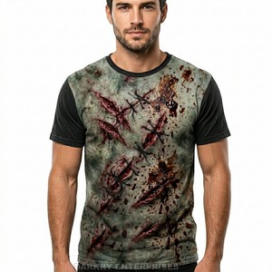 Camiseta de hombre personalizada al por mayor, estilo 3D, con gráfico de mano de zombie rasgada, camiseta de algodón verde oliva, camiseta de moda urbana de terror para hombre - Product Image 3