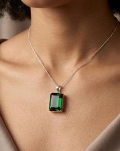 <b>Emerald</b> Cut Green Quartz <b>Pendant</b> Necklace Minimalist Spiritual Energy Jewelry Elegant Gemstone Gift for Women - Product Image 2