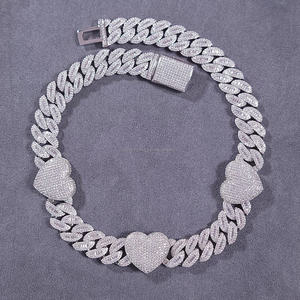 Direct Factory Supply 925 Sterling <b>Silver</b> Iced Out Moissanite Diamond <b>Cuban</b> <b>Link</b> <b>Chain</b> Available at Sale from India - Product Image 1