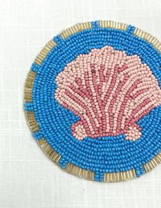 Handmade Beaded Coaster Set Of 6 Blue Shell Design Reusable Bar Mats Classic <b>Drinkware</b> <b>Accessories</b> For Home Use - Product Image 5