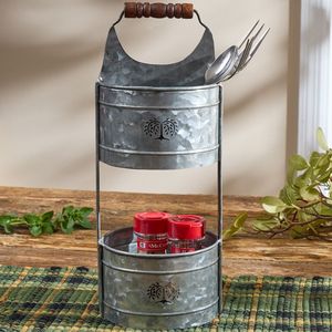 Porta Cubiertos Rústico Decorativo de Metal Galvanizado, Almacenamiento de Utensilios que Mejora el Estilo Interior de la Cocina - Product Image 1