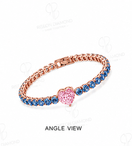 Exquisite tennis <b>bracelet</b> in 18K rose gold with vivid royal blue diamonds and pink heart center stone precision set brilliance - Product Image 6