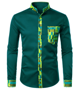 Camisa de vestir de manga larga para hombre con estampado africano, estilo Kente, cuello mandarín, informal, Dashiki, con botones, ropa personalizada - Product Image 1
