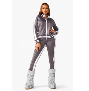 Trajes de chándal con cremallera frontal y cuello acanalado para mujer, trajes de chándal ajustados con cremallera para correr, novedad de 2021 - Product Image 2