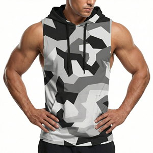 Men's Custom Cutoff Sleeveless Hoodies Workout Tank Top Camo <b>Drop</b> Armhole Muscle Gym Fitness Wear Wholesale Activewear Tank Tops - Product Image 2