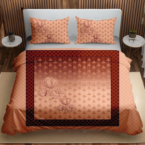 Premium Rust Orange Floral King Size Cotton Bedsheet <b>Set</b> |Digital Panel Print Soft Luxury <b>Bedding</b> <b>Set</b> with 2 Pillow Covers Decor - Product Image 1