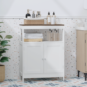 Mobile bagno moderno stile rustico con piano in legno naturale, ante doppie e ripiano regolabile - Product Image 4