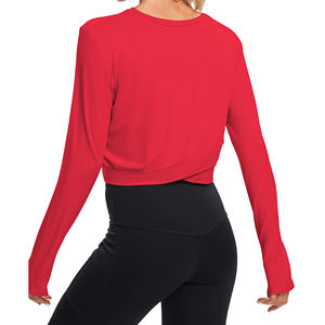 Haut de yoga de haute qualité pour femmes, coupe ajustée, manches longues, col rond, haut de yoga pour pilates, fitness, entraînement, vêtements de sport - Product Image 1