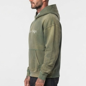 Sudadera con Capucha Verde Oliva para Hombre, Venta al Por Mayor, Personalizada, de Algodón French Terry, Informal, para Otoño, con Bolsillos, Corte Regular - Product Image 4