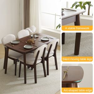 Set Tavolo da Pranzo Rettangolare in Legno di Gomma con Sedie Imbottite Beige, 1 Tavolo + 4 Sedie, Finitura Noce Scuro - Product Image 6
