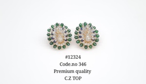 Boucles d'oreilles clous en zircone cubique 12324Cubi, motif paon, rondes, bijoux fantaisie floraux en CZ, plaqué or, pour femme, cadeau de fête ou de mariage - Product Image 4