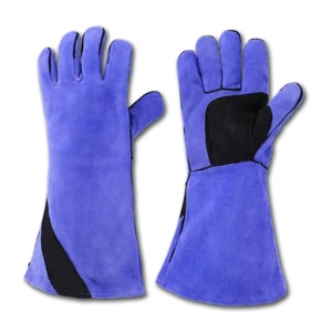 Long Double-<b>Sided</b> Flannel Cowhide Split Leather Gloves Double-<b>Sided</b> Flame Retardant Fireproof Safety Gloves with Heat Insulation - Product Image 3