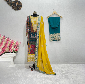 Hot Selling Ethnic Georgette Wedding Wear Set Digital Print Work Top Dupatta Salwar Kameez <b>Kurti</b> Pant Natural Fully Stitched - Product Image 1