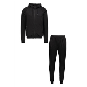 Conjunto Deportivo para Hombre al por Mayor, Sudadera con Capucha Negra y Cierre Completo, Pantalones de Poliéster de Color Sólido, Corte Regular, Ropa de Otoño - Product Image 1
