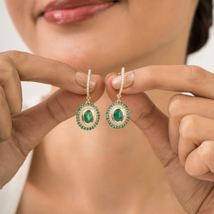 Hot Set Top Quality 14K Pure Yellow Gold Zambian Emerald & Diamond Lever <b>Back</b> Hoop Drop <b>Earrings</b> Bridesmaid Gift Jewelry - Product Image 2