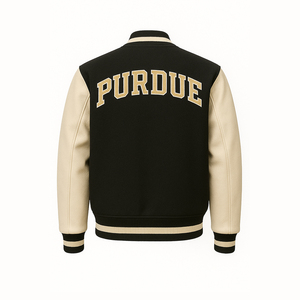 Veste universitaire Purdue pour homme, noire, en laine/nylon, avec manches brodées, style bomber, vêtement décontracté d'hiver, personnalisable - Product Image 5