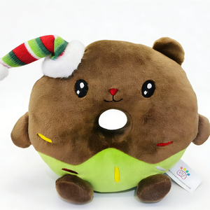 Oso de peluche relleno de chocolate personalizado, peluche de elfo con gorro navideño a rayas, peluche de donut verde - Product Image 4