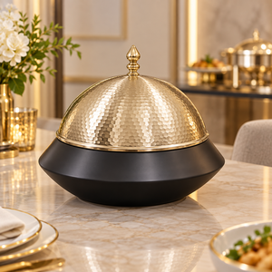 Luxury Stainless Steel Round Chafing <b>Dish</b> with Dome Lid and Decorative Stand <b>Insulated</b> Hot Pot 24cm Diameter - Product Image 2