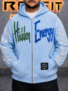 Sweat-shirt à capuche zippé en polaire respirant avec broderie personnalisée en strass, design streetwear épais, poches kangourou, unisexe - Product Image 2
