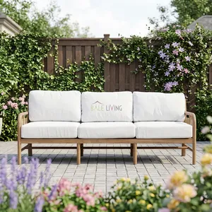 BALE LIVING Lisbon Outdoor Sofa <b>Set</b> <b>2</b> Seat PE Rattan Wood Frame White Cushions Contemporary Design Waterproof - Product Image 5