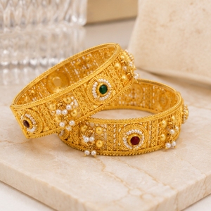 925 Silver Antique Bangles Traditional Stone Pearl Designer <b>Kada</b> Set for Women Wedding Jewelry - Product Image 4