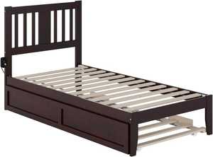 Lit gigogne double traditionnel – Construction en panneaux de pin massif couleur expresso avec fixation en surface - Product Image 4