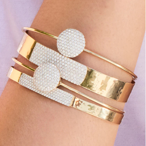 Luxury Yellow Gold Diamond Ball <b>Bangle</b> Bracelet Micro Pave Round Brilliant Cut Unisex Everyday Wear - Product Image 2
