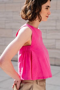 Pink Sleeveless <b>Top</b> Loose Fit Frayed Hem Solid Color Breathable Woven Casual Summer Wear - Product Image 6