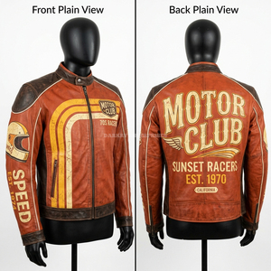 Graphic Print Leather Racing Jacket Custom Logo Performance Motorbike Gear Men Fashion Street Biker Rider Padded Safety Coat - Product Image 4