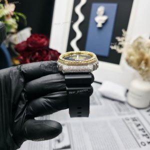 Montre analogique-numérique de luxe Bust Down, boîtier argenté, bracelet en caoutchouc, lunette en moissanite VVS, cadran noir, montre pour homme - Product Image 2