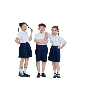 Chemise boutonnée unisexe pour enfants, uniforme scolaire primaire du Vietnam, tissu TC 65% polyester 35% coton, manches courtes, blanche, FMF - Product Image 1