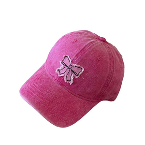 Gorra de Béisbol con Aplique de Lazo Rosa, 6 Paneles, Ajustable, de Algodón Lavado, Unisex, Estilo Casual, Primavera-Verano, para Adultos - Product Image 4