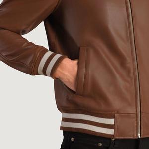<b>Men's</b> Casual Zip-Up Slim Bomber Cow <b>Leather</b> <b>Jacket</b> with Stand Collar Tanned Processing <b>jacket</b> for <b>men</b> - Product Image 4