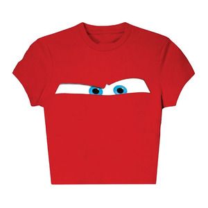 Top Corto Rojo de Manga Corta con Cuello Redondo, Estampado, Ajustado, Informal, Personalizado - Product Image 3