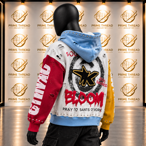 Sweat à capuche zippé sur mesure pour homme, effet vieilli, avec imprimé graphique clouté, color block, coupe oversize, style streetwear - Product Image 4