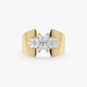 Anillo de moissanita con corte marquesa y racimo de diamantes para mujer, de plata 925 original, banda ancha, joyería fina premium para ella. - Product Image 4