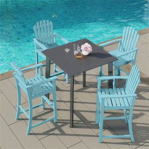 Turquoise 31\" Seat Height Outdoor <b>Bar</b> <b>Stool</b> Ergonomic Tall Chair with Slatted Design for 40\" 43\" <b>Bar</b> <b>Table</b> - Product Image 6