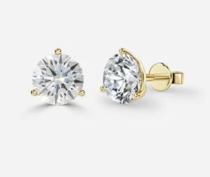 Round Brilliant Cut Lab Grown Diamond Stud <b>Earrings</b> Three Prong Martini Screw <b>Back</b> Jewelry 14K 18k Pure Gold Engagement <b>Earrings</b> - Product Image 4