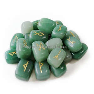 Offre Spéciale 25 pièces naturel vert Aventurine Rune ensembles meilleure qualité sculpté pierres précieuses cristaux de guérison gravé dégringolé Souvenir - Product Image 3