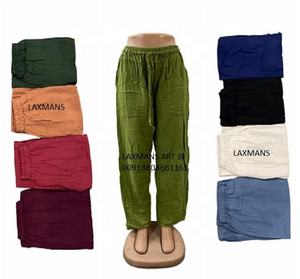 2023 nouveau coton chanvre plaine couleur unie pyjamas pour dames chaud populaire décontracté été pantalon cordon fermeture en gros inde - Product Image 1