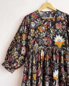 Robe longue bohème à imprimé floral pour femme, coupe ample, manches bouffantes, col rabattu, en viscose, robe décontractée d'été, tenue de plage et de villégiature - Product Image 5