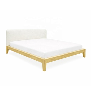 High Quality Rubberwood <b>Bed</b> with Upholstered Headboard Tool-Free Easy Assembly Japanese Joinery Platform <b>Bed</b> Vietnam Furniture - Product Image 2