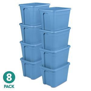 Set di 4 Contenitori di Plastica da 18 Galloni con Coperchio a Scatto, Impilabili, Blu - Product Image 1