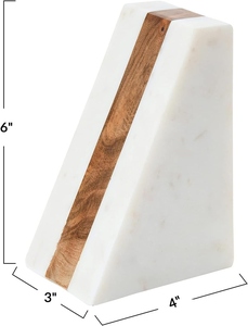 Marble Geometric Bookends with Wood Inlay white book ends heavy duty bookend wholesale book holder luxury desk decor - Product Image 5