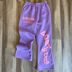 Pantalones de chándal de lana de peso pesado de invierno para hombre al por mayor de fabricante, pantalones colorblock de alta calidad OEM, pantalones de chándal con estampado abullonado personalizado - Product Image 3